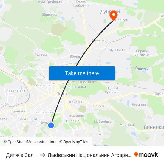 Дитяча Залізниця to Львівський Національний Аграрний Університет map