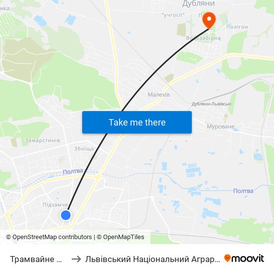 Трамвайне Депо №2 to Львівський Національний Аграрний Університет map