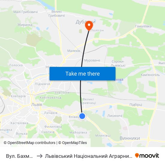 Вул. Бахматюка to Львівський Національний Аграрний Університет map