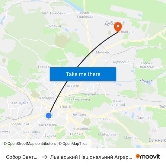 Собор Святого Юра to Львівський Національний Аграрний Університет map