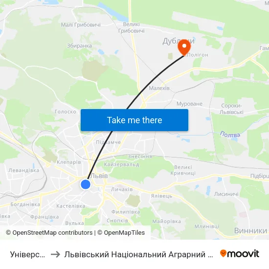 Університет to Львівський Національний Аграрний Університет map