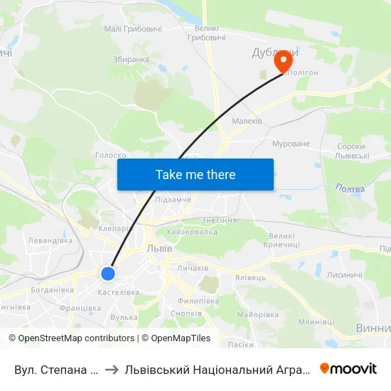 Вул. Степана Бандери to Львівський Національний Аграрний Університет map
