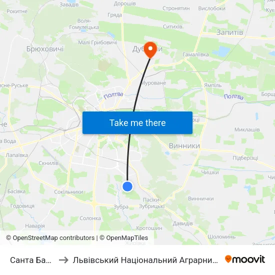 Санта Барбара to Львівський Національний Аграрний Університет map