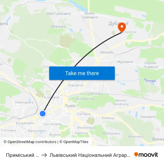 Приміський Вокзал to Львівський Національний Аграрний Університет map