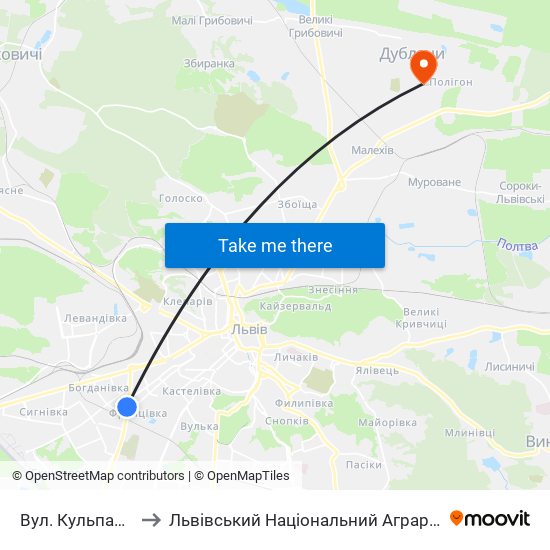 Вул. Кульпарківська to Львівський Національний Аграрний Університет map