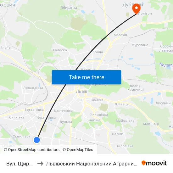 Вул. Щирецька to Львівський Національний Аграрний Університет map