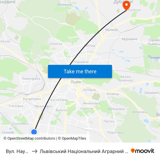 Вул. Наукова to Львівський Національний Аграрний Університет map