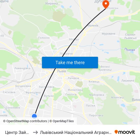 Центр Зайнятості to Львівський Національний Аграрний Університет map