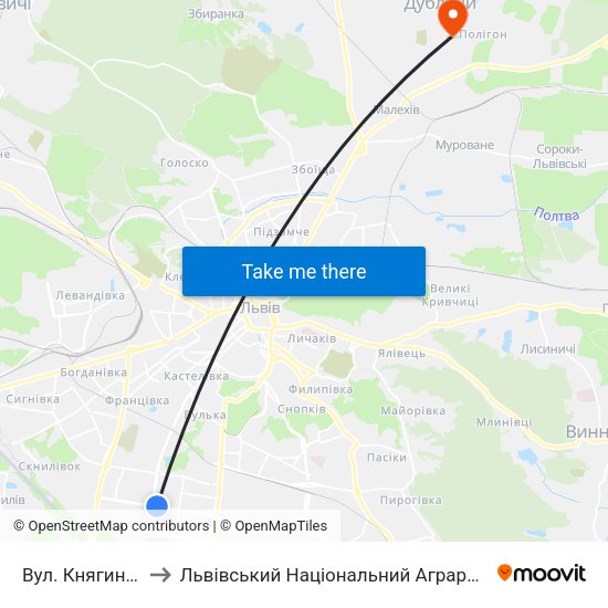 Вул. Княгині Ольги to Львівський Національний Аграрний Університет map