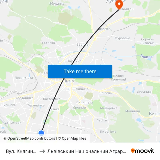 Вул. Княгині Ольги to Львівський Національний Аграрний Університет map