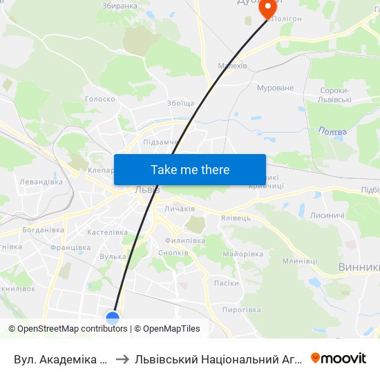 Вул. Академіка Підстригача to Львівський Національний Аграрний Університет map