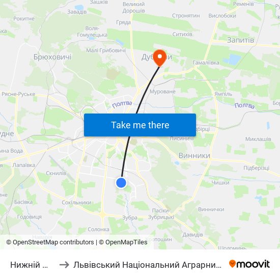 Нижній Шувар to Львівський Національний Аграрний Університет map