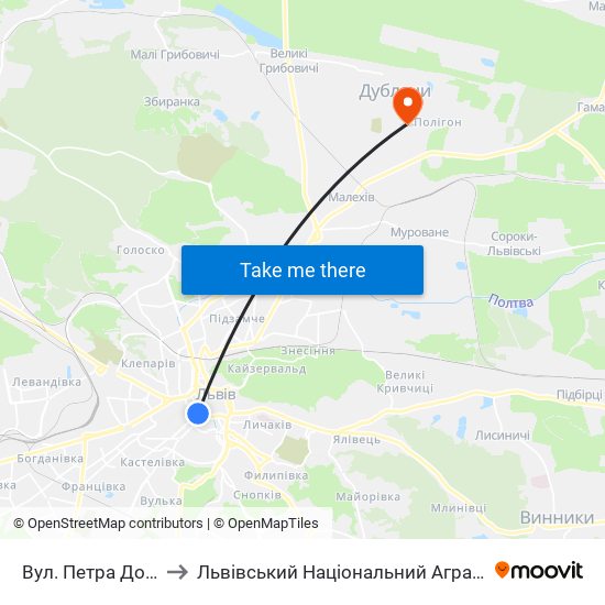 Вул. Петра Дорошенка to Львівський Національний Аграрний Університет map