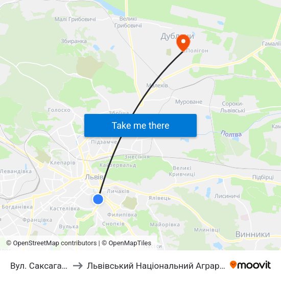 Вул. Саксаганського to Львівський Національний Аграрний Університет map