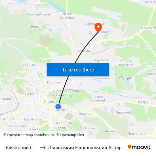 Війсковий Госпіталь to Львівський Національний Аграрний Університет map