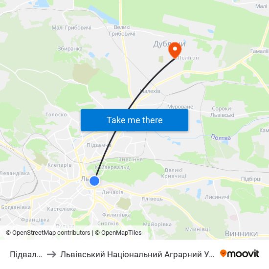 Підвальна to Львівський Національний Аграрний Університет map