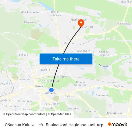 Обласна Клінічна Лікарня to Львівський Національний Аграрний Університет map