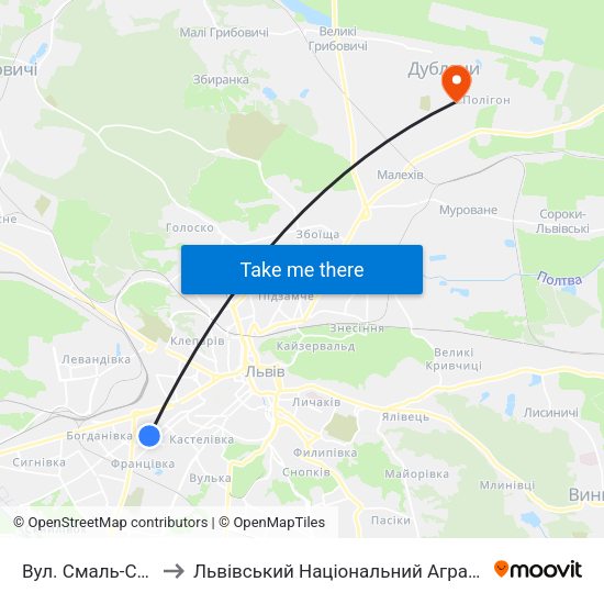 Вул. Смаль-Стоцького to Львівський Національний Аграрний Університет map