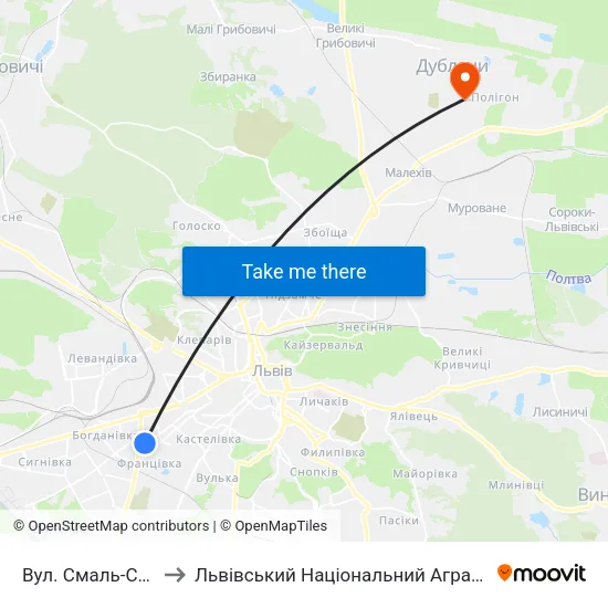 Вул. Смаль-Стоцького to Львівський Національний Аграрний Університет map