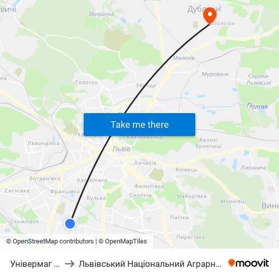 Універмаг Океан to Львівський Національний Аграрний Університет map