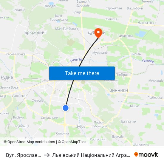 Вул. Ярослава Гашека to Львівський Національний Аграрний Університет map