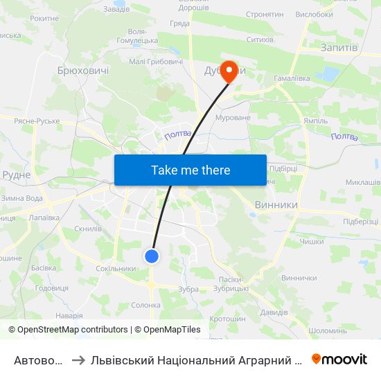 Автовокзал to Львівський Національний Аграрний Університет map