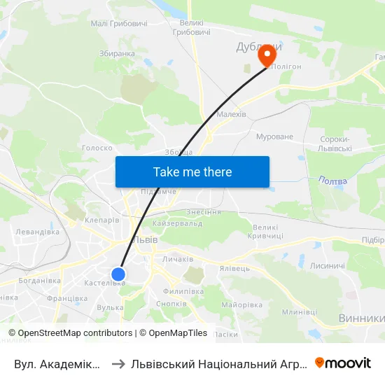 Вул. Академіка Сахарова to Львівський Національний Аграрний Університет map
