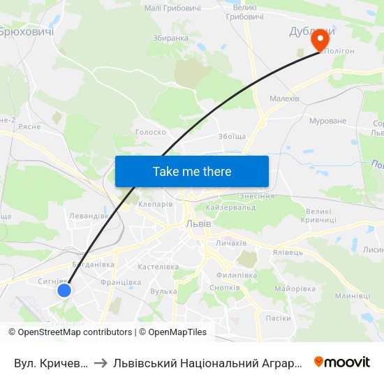 Вул. Кричевського to Львівський Національний Аграрний Університет map