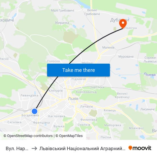 Вул. Народна to Львівський Національний Аграрний Університет map