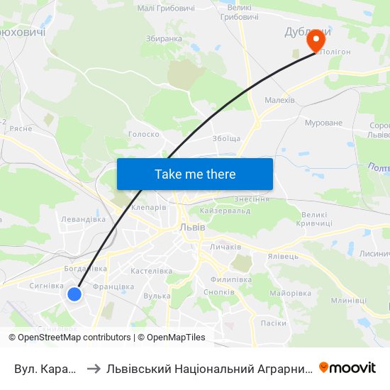 Вул. Караджича to Львівський Національний Аграрний Університет map