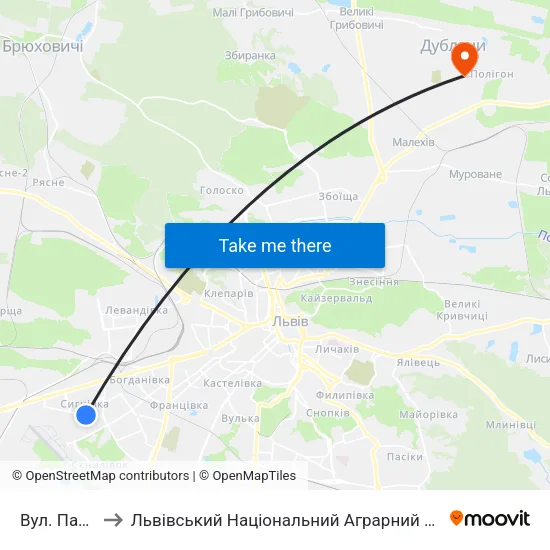Вул. Патона to Львівський Національний Аграрний Університет map