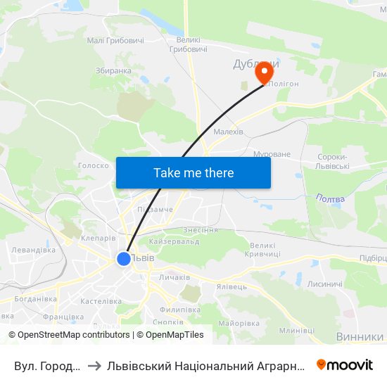 Вул. Городоцька to Львівський Національний Аграрний Університет map