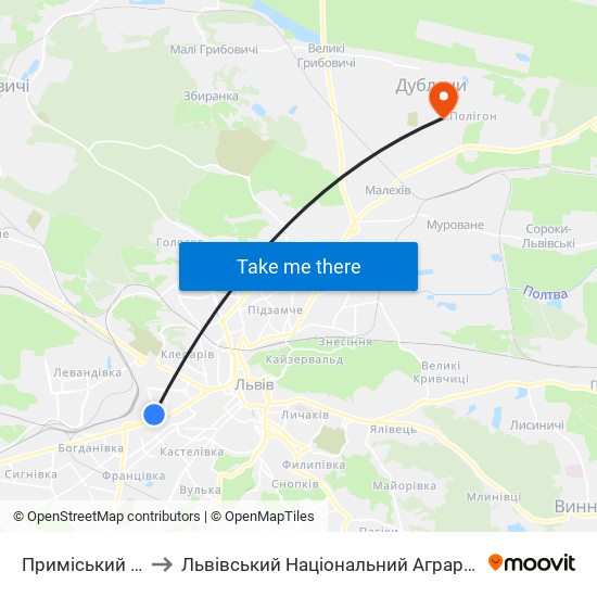 Приміський Вокзал to Львівський Національний Аграрний Університет map