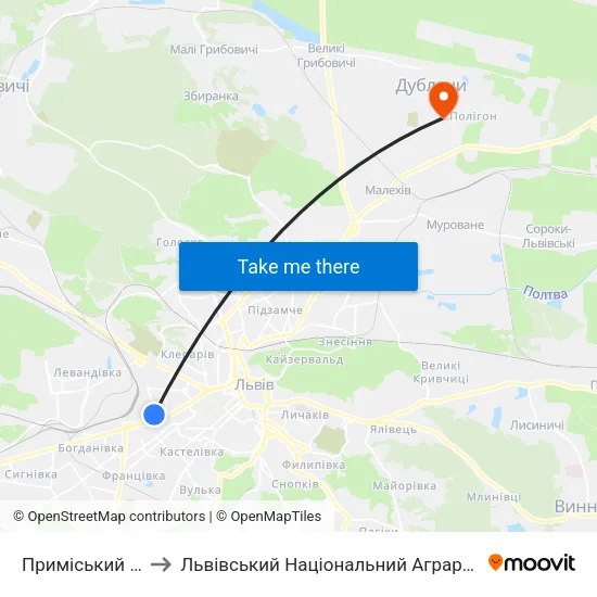 Приміський Вокзал to Львівський Національний Аграрний Університет map