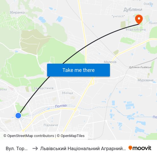 Вул. Торф'Яна to Львівський Національний Аграрний Університет map