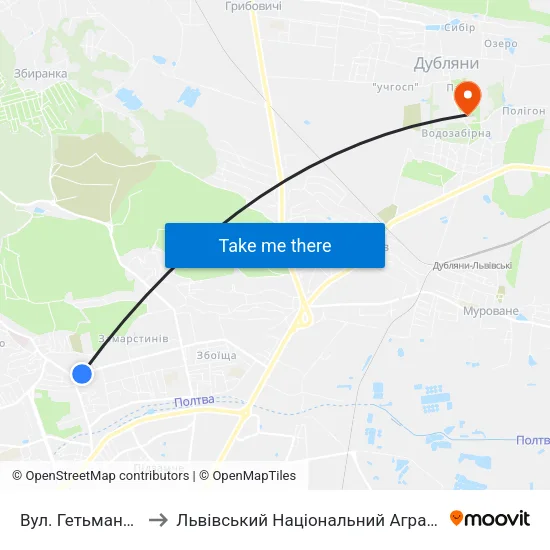 Вул. Гетьмана Мазепи to Львівський Національний Аграрний Університет map