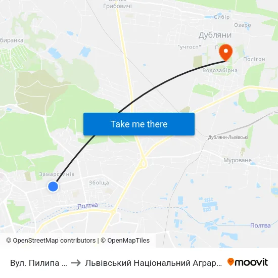 Вул. Пилипа Орлика to Львівський Національний Аграрний Університет map