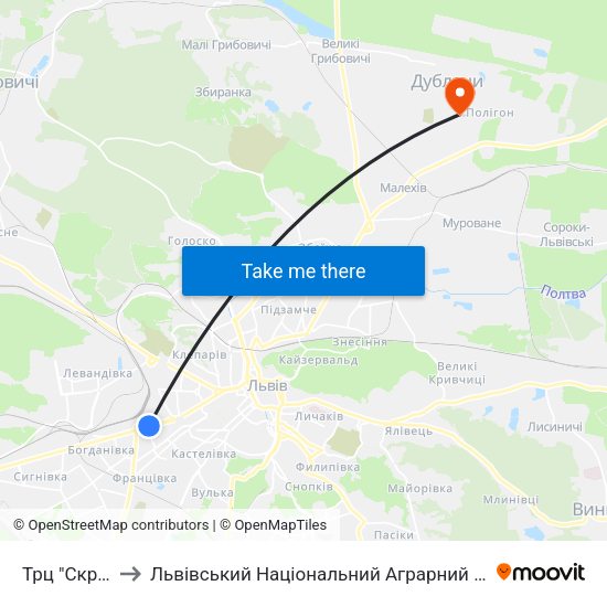 Трц "Скриня" to Львівський Національний Аграрний Університет map
