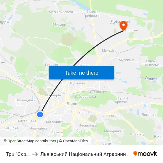 Трц "Скриня" to Львівський Національний Аграрний Університет map