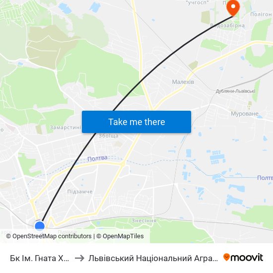 Бк Ім. Гната Хоткевича to Львівський Національний Аграрний Університет map
