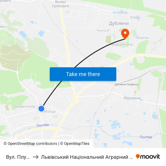 Вул. Плугова to Львівський Національний Аграрний Університет map