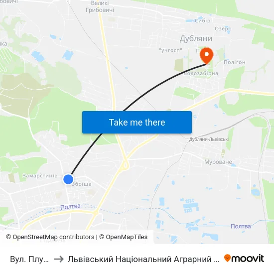 Вул. Плугова to Львівський Національний Аграрний Університет map
