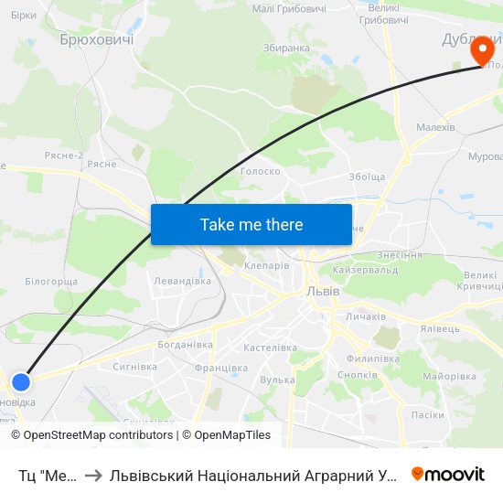 Тц "Metro" to Львівський Національний Аграрний Університет map