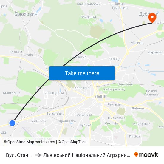 Вул. Станційна to Львівський Національний Аграрний Університет map