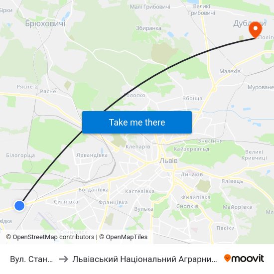 Вул. Станційна to Львівський Національний Аграрний Університет map