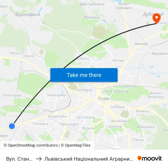 Вул. Станційна to Львівський Національний Аграрний Університет map