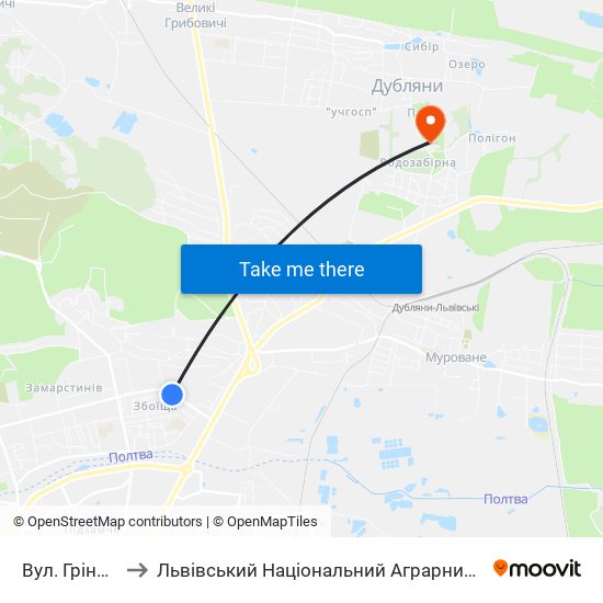 Вул. Грінченка to Львівський Національний Аграрний Університет map