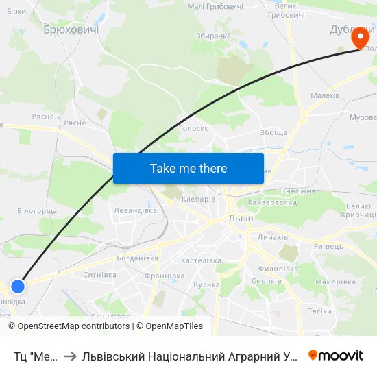 Тц "Metro" to Львівський Національний Аграрний Університет map