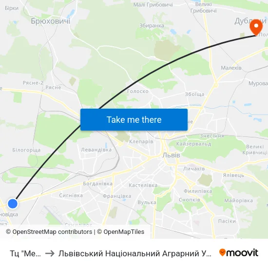 Тц "Metro" to Львівський Національний Аграрний Університет map