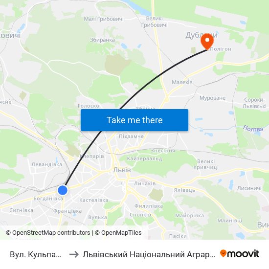 Вул. Кульпарківська to Львівський Національний Аграрний Університет map